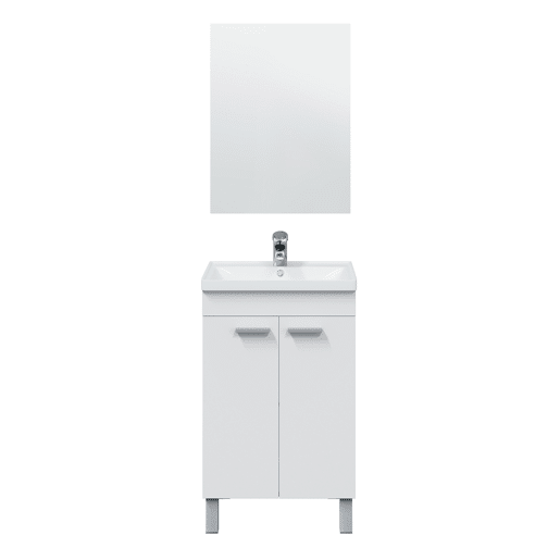 Móvel de banheiro Levis com 2 portas, espelho e pia, Branco Brilhante