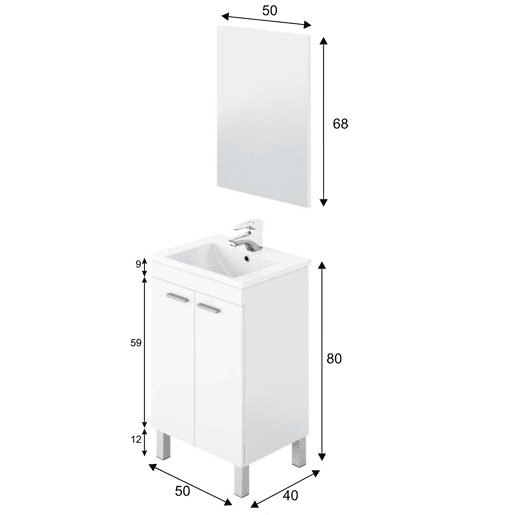 Móvel de banheiro Levis com 2 portas, espelho e pia, Branco Brilhante