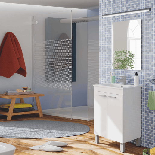 Móvel de banheiro Levis com 2 portas, espelho e pia, Branco Brilhante