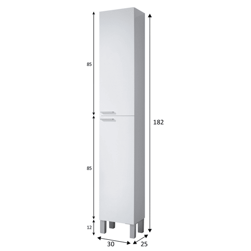 Armário de casa de banho Levis de 2 portas, branco brilhante, 182 cm
