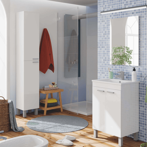 Armário de casa de banho Levis de 2 portas, branco brilhante, 182 cm