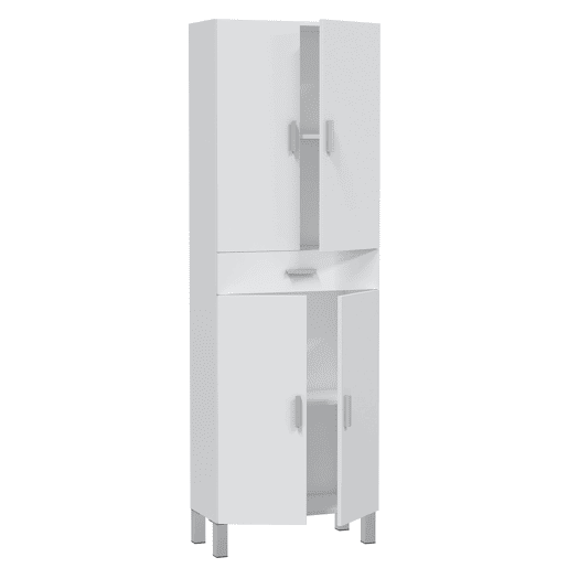 Armário de casa de banho Alan 4 portas 1 gaveta, Branco brilhante, 182 cm