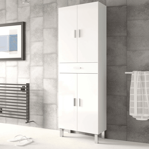 Armário de casa de banho Alan 4 portas 1 gaveta, Branco brilhante, 182 cm