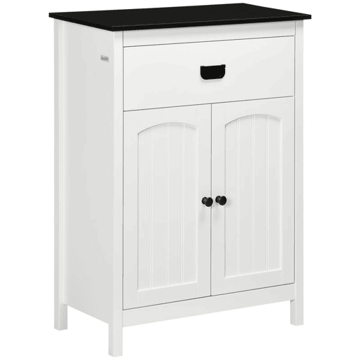 kleankin Armário Casa de Banho Móvel de Casa de Banho Auxiliar com 1 Gaveta 2 Portas e Prateleira Ajustável Estilo Moderno 60x30x80cm Branco e Preto