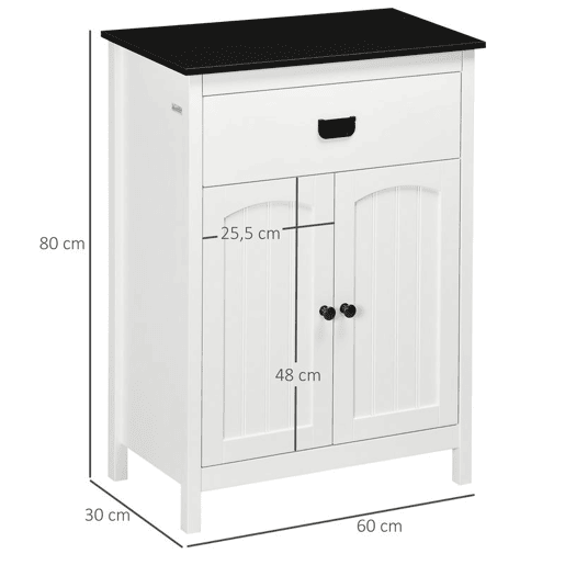 kleankin Armário Casa de Banho Móvel de Casa de Banho Auxiliar com 1 Gaveta 2 Portas e Prateleira Ajustável Estilo Moderno 60x30x80cm Branco e Preto