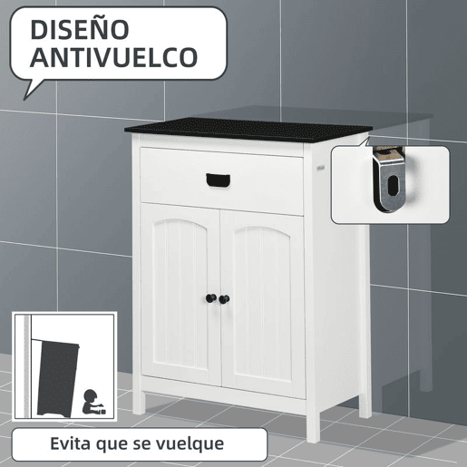 kleankin Armário Casa de Banho Móvel de Casa de Banho Auxiliar com 1 Gaveta 2 Portas e Prateleira Ajustável Estilo Moderno 60x30x80cm Branco e Preto
