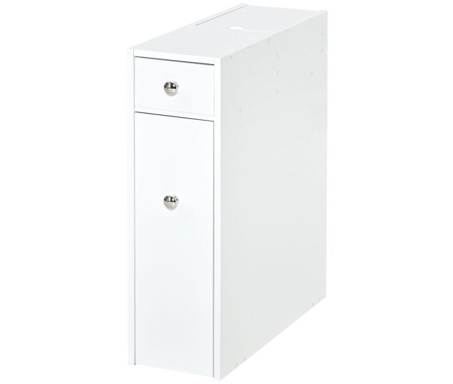 Homcom armario auxiliar de baño mueble de baño estrecho con 2 cajones y compartimiento superior con tapa para lavabo ducha 17x48x58 cm blanco