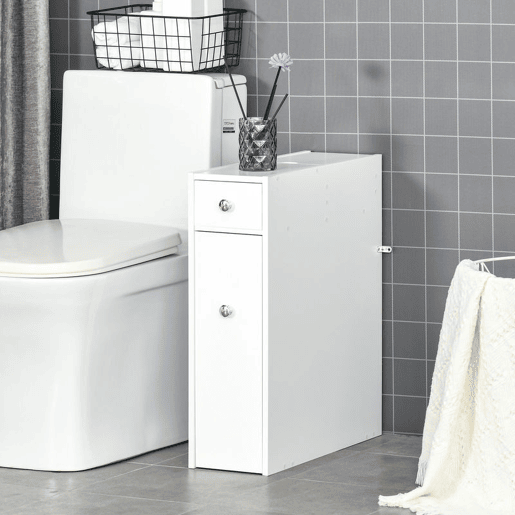 HOMCOM Armário Auxiliar de Casa de Banho Móvel Casa de Banho Estreito com 2 Gavetas e Compartimento Superior com Tampa 17x48x58cm Branco