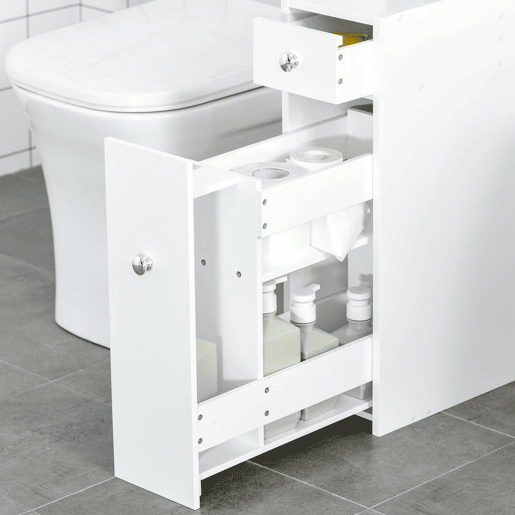 HOMCOM Armário Auxiliar de Casa de Banho Móvel Casa de Banho Estreito com 2 Gavetas e Compartimento Superior com Tampa 17x48x58cm Branco