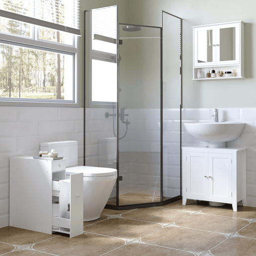 HOMCOM Armário Auxiliar de Casa de Banho Móvel Casa de Banho Estreito com 2 Gavetas e Compartimento Superior com Tampa 17x48x58cm Branco