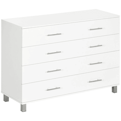 HOMCOM Cómoda com 4 Gavetas Cómoda de Dormitório com Pés de Estilo Moderno para Sala de Estar Entrada Corredor 112x38,2x81cm Branco