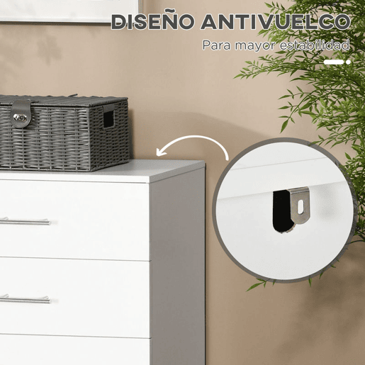 HOMCOM Cómoda com 4 Gavetas Cómoda de Dormitório com Pés de Estilo Moderno para Sala de Estar Entrada Corredor 112x38,2x81cm Branco