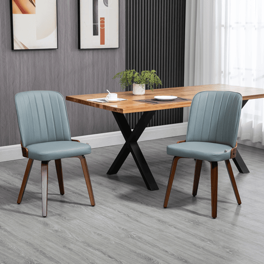 HOMCOM Conjunto de 2 Cadeiras de Sala de Jantar Modernas Cadeiras de Cozinha com Assentos Estofados em PU e Pés de Madeira Carga Máxima 120kg 47,5x55x85cm Cinza e Madeira