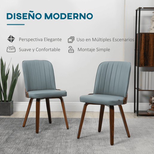 HOMCOM Conjunto de 2 Cadeiras de Sala de Jantar Modernas Cadeiras de Cozinha com Assentos Estofados em PU e Pés de Madeira Carga Máxima 120kg 47,5x55x85cm Cinza e Madeira
