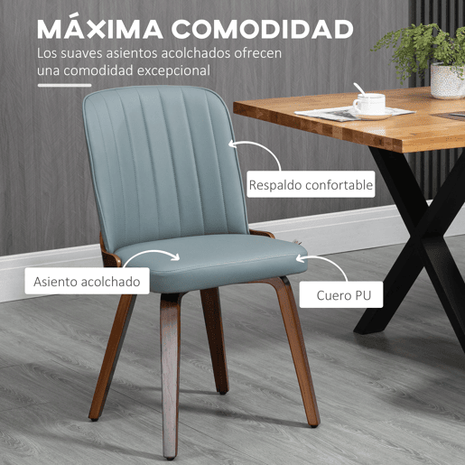 HOMCOM Conjunto de 2 Cadeiras de Sala de Jantar Modernas Cadeiras de Cozinha com Assentos Estofados em PU e Pés de Madeira Carga Máxima 120kg 47,5x55x85cm Cinza e Madeira