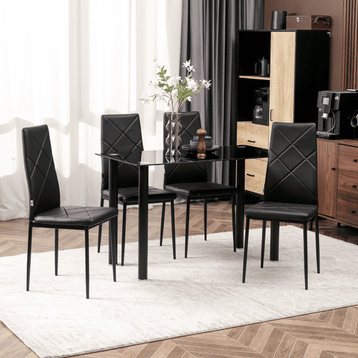 HOMCOM Conjunto de 4 Cadeiras de Sala de Jantar Estofadas em Couro Sintético Cadeiras de Cozinha com Encosto Alto e Pés de Aço Carga Máxima 120kg 41x50x97cm Preto