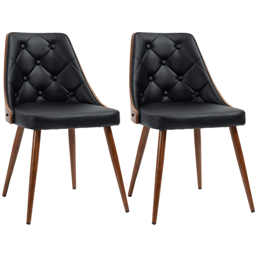 HOMCOM Conjunto de 2 Cadeiras de Sala de Jantar Cadeiras de Cozinha com Assento Estofado em PU e Pés de Madeira para Escritório Dormitório Carga Máxima 120kg 50,5x59x82cm Preto e Nogueira