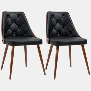 HOMCOM Conjunto de 2 Cadeiras de Sala de Jantar Cadeiras de Cozinha com Assento Estofado em PU e Pés de Madeira para Escritório Dormitório Carga Máxima 120kg 50,5x59x82cm Preto e Nogueira