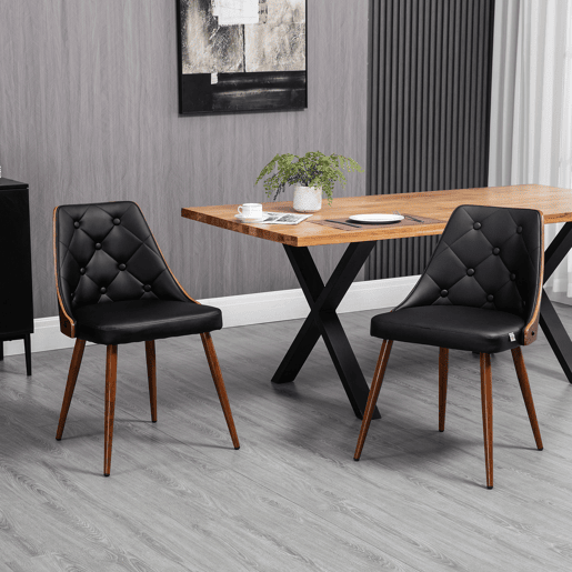 HOMCOM Conjunto de 2 Cadeiras de Sala de Jantar Cadeiras de Cozinha com Assento Estofado em PU e Pés de Madeira para Escritório Dormitório Carga Máxima 120kg 50,5x59x82cm Preto e Nogueira