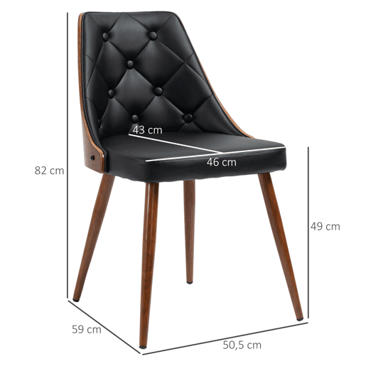 HOMCOM Conjunto de 2 Cadeiras de Sala de Jantar Cadeiras de Cozinha com Assento Estofado em PU e Pés de Madeira para Escritório Dormitório Carga Máxima 120kg 50,5x59x82cm Preto e Nogueira