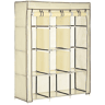 HOMCOM Roupeiro de Tecido Dobrável Armário Portátil com 8 Prateleiras de Armazenamento e 2 Barras de Pendurar Organizador de Roupa para Dormitório Vestidor 125x43x162,5cm Creme