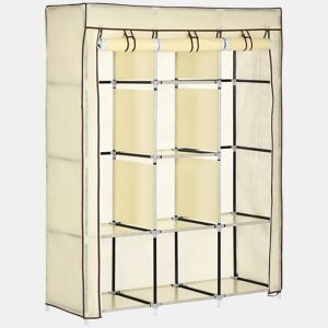 HOMCOM Roupeiro de Tecido Dobrável Armário Portátil com 8 Prateleiras de Armazenamento e 2 Barras de Pendurar Organizador de Roupa para Dormitório Vestidor 125x43x162,5cm Creme