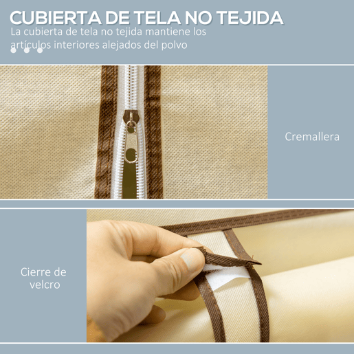 HOMCOM Roupeiro de Tecido Dobrável Armário Portátil com 8 Prateleiras de Armazenamento e 2 Barras de Pendurar Organizador de Roupa para Dormitório Vestidor 125x43x162,5cm Creme
