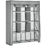 HOMCOM Roupeiro de Tecido Dobrável Armário Portátil com 8 Prateleiras de Armazenamento e 2 Barras de Pendurar Organizador de Roupa para Dormitório Vestidor 125x43x162,5cm Cinza Claro