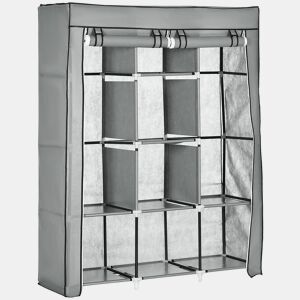 HOMCOM Roupeiro de Tecido Dobrável Armário Portátil com 8 Prateleiras de Armazenamento e 2 Barras de Pendurar Organizador de Roupa para Dormitório Vestidor 125x43x162,5cm Cinza Claro