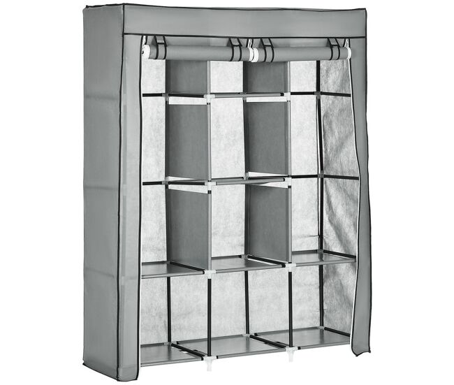 Homcom armario de tela plegable, armario portátil con 2 barras para colgar, 8 estantes, marco de acero, para dormitorio, vestidor, 125x43x162,5 cm,