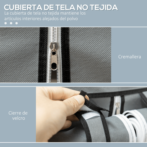 HOMCOM Roupeiro de Tecido Dobrável Armário Portátil com 8 Prateleiras de Armazenamento e 2 Barras de Pendurar Organizador de Roupa para Dormitório Vestidor 125x43x162,5cm Cinza Claro