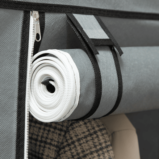 HOMCOM Roupeiro de Tecido Dobrável Armário Portátil com 8 Prateleiras de Armazenamento e 2 Barras de Pendurar Organizador de Roupa para Dormitório Vestidor 125x43x162,5cm Cinza Claro