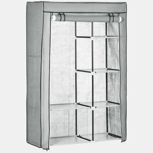 HOMCOM Roupeiro de Tecido Dobrável Armário de Roupa Portátil com 6 Prateleiras e 1 Barra de Pendurar para Dormitório Vestidor 103x43x162,5cm Cinza