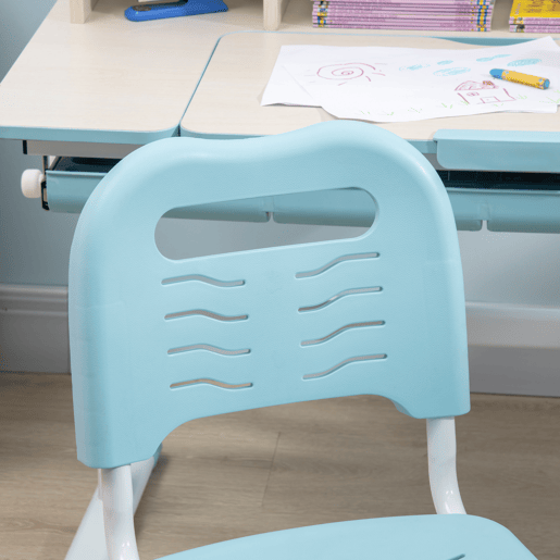 HOMCOM Conjunto de Secretária e Cadeira para Crianças acima de 3 Anos com Altura Ajustável Secretária Infantil com Bancada Inclinável Gaveta e Prateleira para Livros 80x52x88x109cm e 35,5x44,5x66-80cm Azul