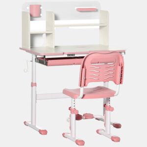 HOMCOM Conjunto de Secretária e Cadeira para Crianças acima de 3 Anos com Altura Ajustável Secretária Infantil com Bancada Inclinável Gaveta e Prateleira para Livros 80x52x88x109cm e 35,5x44,5x66-80cm Rosa