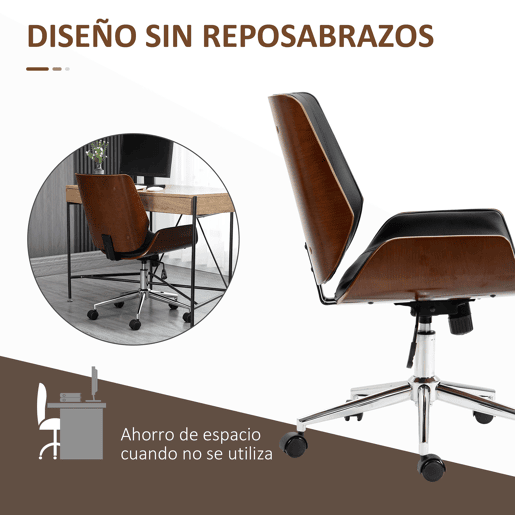 Vinsetto Cadeira de Escritório Operativa Giratória de PU com Altura Ajustável Função Inclinação e Rodas para Sala de Estar Dormitório Estúdio Carga Máxima 120kg 51x65,5x82-92cm Preto