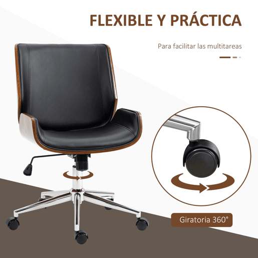 Vinsetto Cadeira de Escritório Operativa Giratória de PU com Altura Ajustável Função Inclinação e Rodas para Sala de Estar Dormitório Estúdio Carga Máxima 120kg 51x65,5x82-92cm Preto