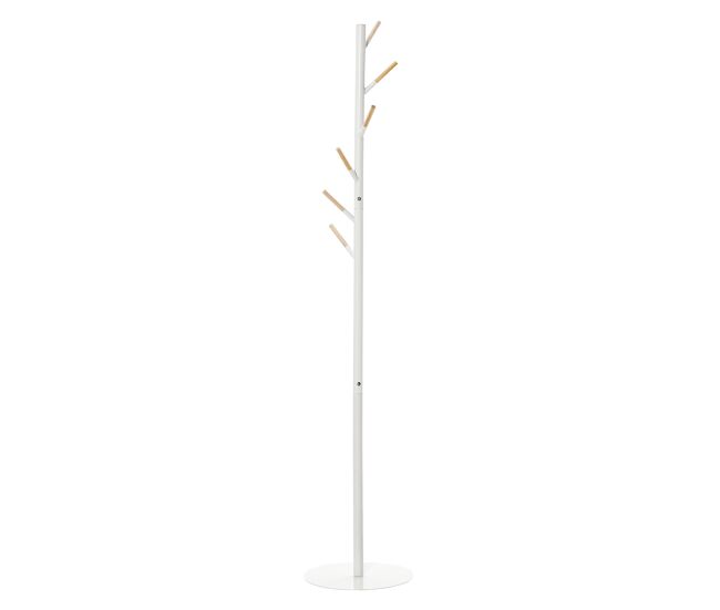 Homcom perchero de pie perchero de árbol con 6 ganchos de madera para ropas bolsas bufandas y marco de metal para salón entrada dormitorio 35x35x174