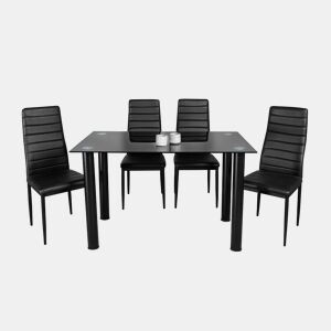 Conjunto de mesa de vidro temperado 110x70cm e 4 cadeiras cor preta