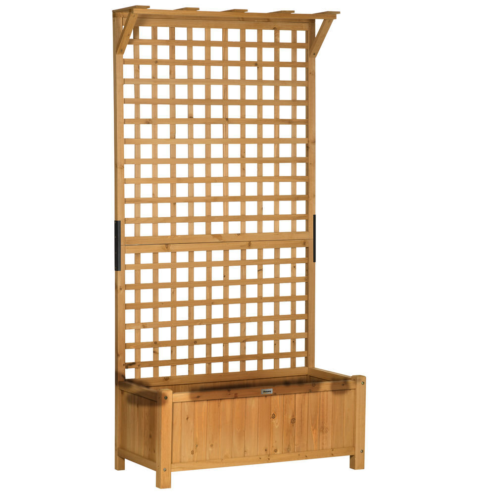 Outsunny jardinera con enrejado de madera macetero de jardín con soporte para trepadora cultivo de plantas flores jardinera con celosía para exterior patio terraza 90x45x183 cm natural