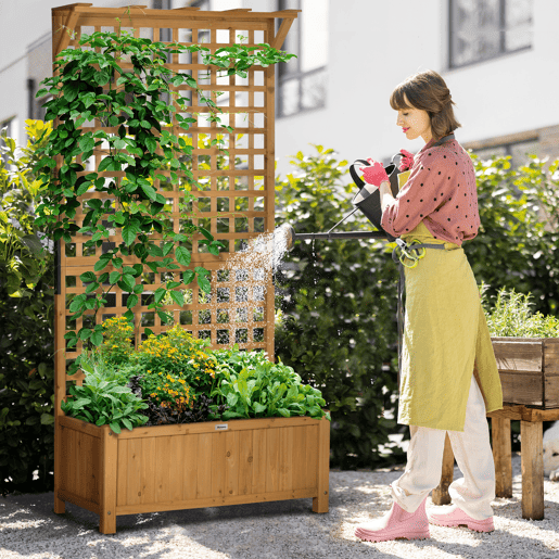 Outsunny Floreira com Treliça de Madeira Caixa de Plantio com Suporte para Plantas Trepadeiras para Cultivo de Plantas Flores para Pátio Terraço Varanda 90x45x183cm Madeira