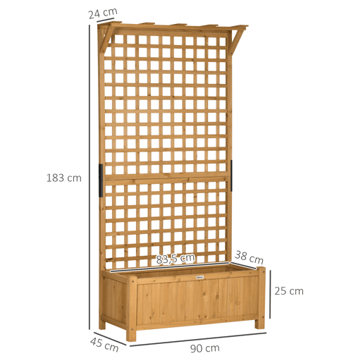 Outsunny Floreira com Treliça de Madeira Caixa de Plantio com Suporte para Plantas Trepadeiras para Cultivo de Plantas Flores para Pátio Terraço Varanda 90x45x183cm Madeira