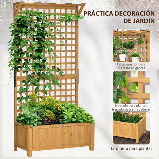 Outsunny Floreira com Treliça de Madeira Caixa de Plantio com Suporte para Plantas Trepadeiras para Cultivo de Plantas Flores para Pátio Terraço Varanda 90x45x183cm Madeira
