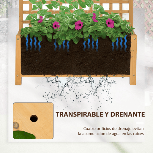 Outsunny Floreira com Treliça de Madeira Caixa de Plantio com Suporte para Plantas Trepadeiras para Cultivo de Plantas Flores para Pátio Terraço Varanda 90x45x183cm Madeira