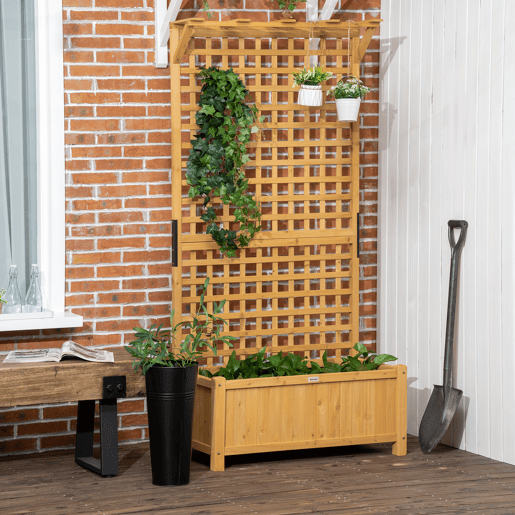 Outsunny Floreira com Treliça de Madeira Caixa de Plantio com Suporte para Plantas Trepadeiras para Cultivo de Plantas Flores para Pátio Terraço Varanda 90x45x183cm Madeira