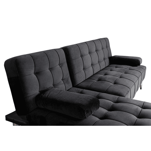 Sofá chaise longue AROA-XS veludo preto 198x150cm
