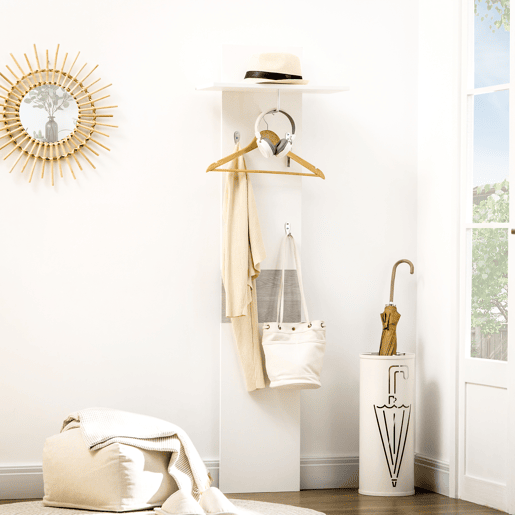 HOMCOM Móvel Cabide de Entrada com 4 Ganchos Cabide de Parede com Barra Suspensa de Alumínio para Entrada Dormitório Corredor 50x23,5x160cm Branco e Cinza
