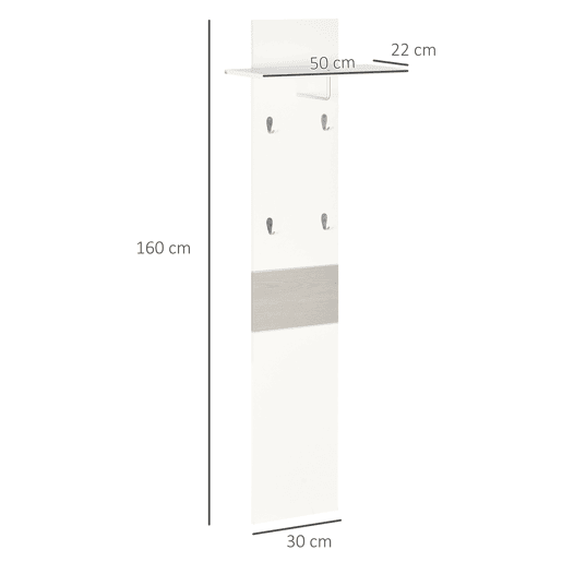 HOMCOM Móvel Cabide de Entrada com 4 Ganchos Cabide de Parede com Barra Suspensa de Alumínio para Entrada Dormitório Corredor 50x23,5x160cm Branco e Cinza