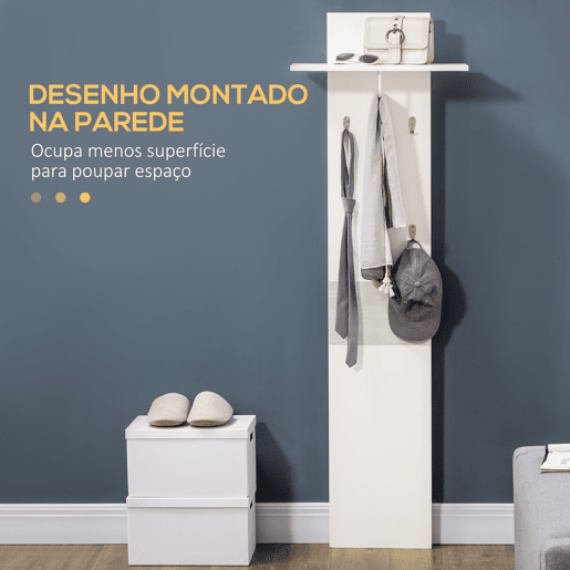 HOMCOM Móvel Cabide de Entrada com 4 Ganchos Cabide de Parede com Barra Suspensa de Alumínio para Entrada Dormitório Corredor 50x23,5x160cm Branco e Cinza