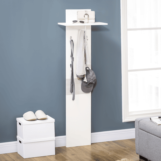 HOMCOM Móvel Cabide de Entrada com 4 Ganchos Cabide de Parede com Barra Suspensa de Alumínio para Entrada Dormitório Corredor 50x23,5x160cm Branco e Cinza